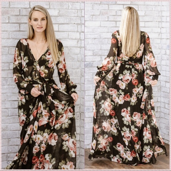 Threadzwear Dresses & Skirts - 2/$80 HP🎉 Black Floral Chiffon Maxi Dress